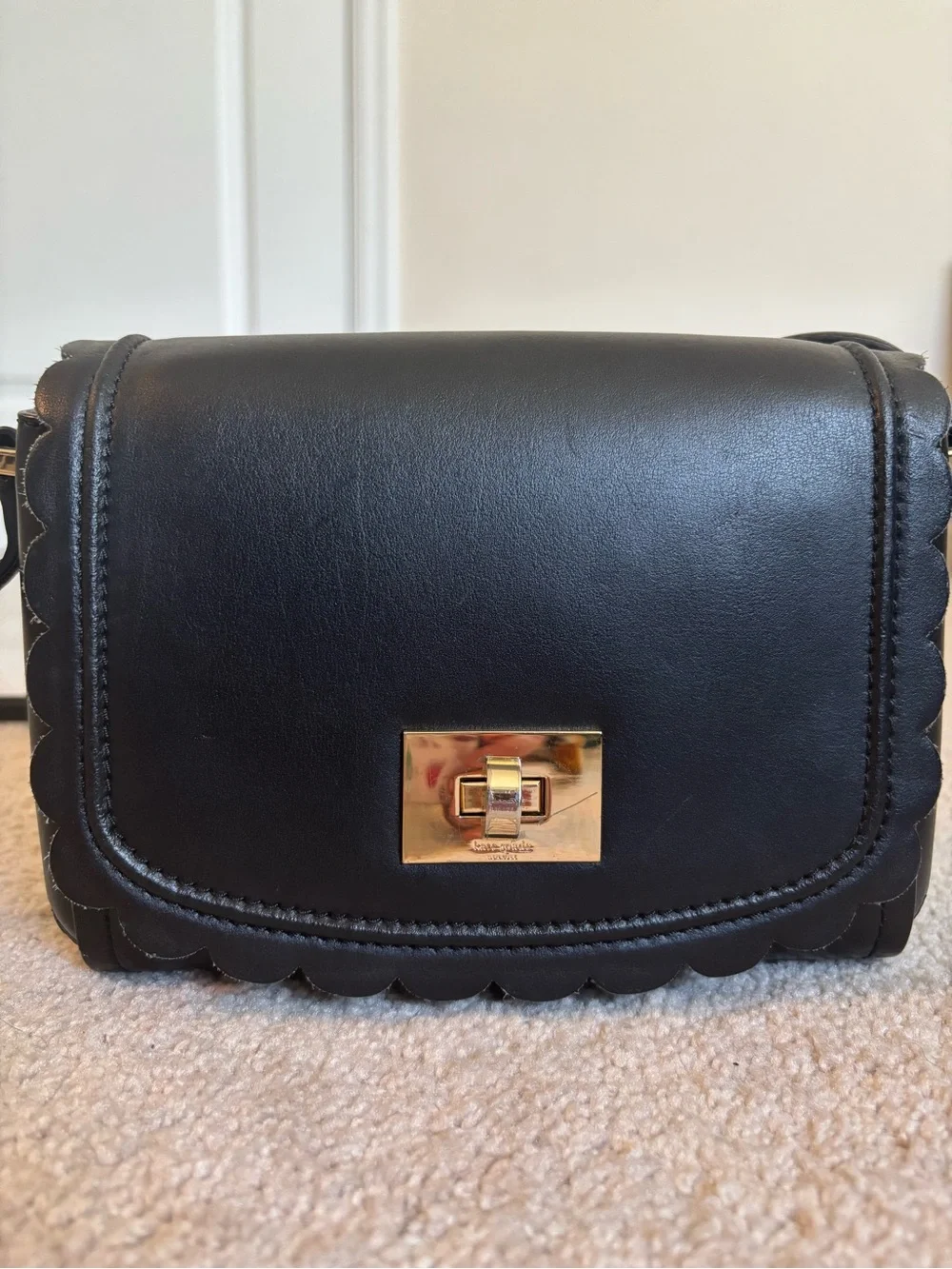 kate spade Black Scalloped Leather Crossbody with Gold Turn-Lock